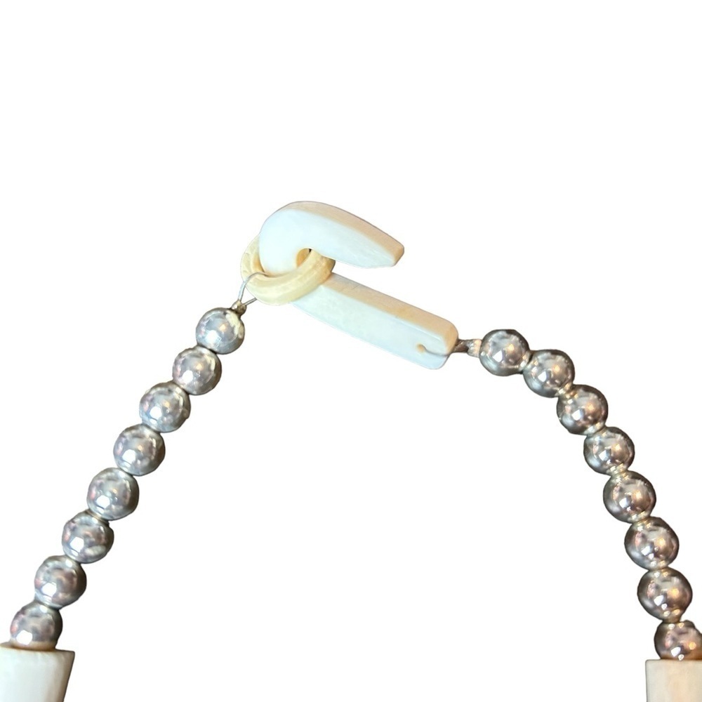 Bone Metal Stone Bead Vintage Two Tier Necklace Carved Lions Bone Hook Closure - Picture 12 of 16
